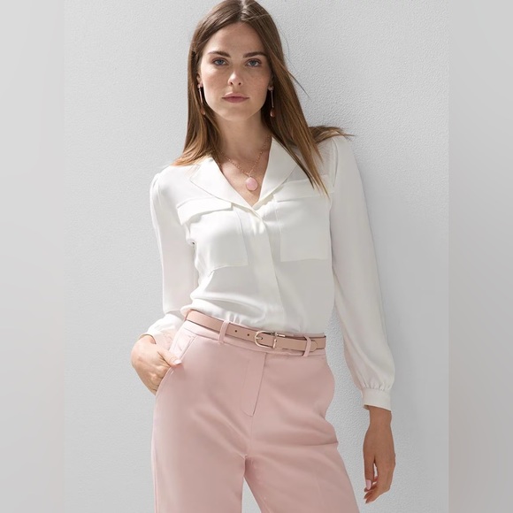 White House Black Market Tops - Old Money Long sleeve pocket soft shirt Chiffon button down ecru minimalist